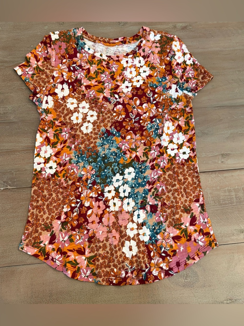Blue Sol Womens Short Sleeve Round Neck Jade Patchwork Top Sz S Preowned